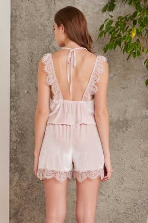 Pierre Cardin Dantelli Kadife Tulum Sabahlık Takım 4800 Pudra