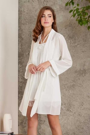 Pierre Cardin Dantelli Kadife Tulum Sabahlık Takım 4800 Ekru