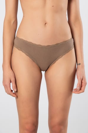 Türen Kadin Likrali Ribana Dantelli String 2'li Paket 927/Vizon