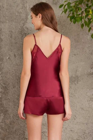 Pierre Cardin Saten Bordo Dörtlü Gelin Çeyiz Seti 7085