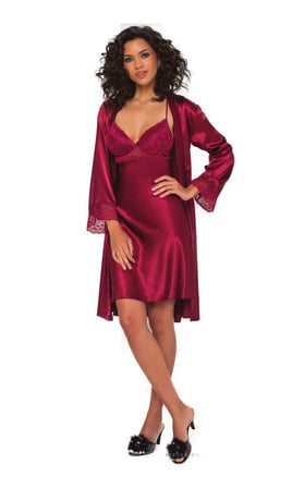 Pierre Cardin Sütyen Kaplı Bordo Sabahlık Gecelik Set 4285
