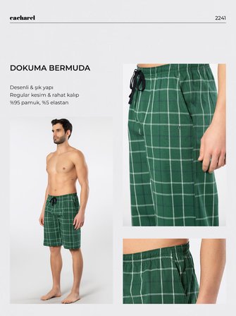 Cacharel Erkek Dokuma Bermuda Tek Alt 2241/Yeşil 1