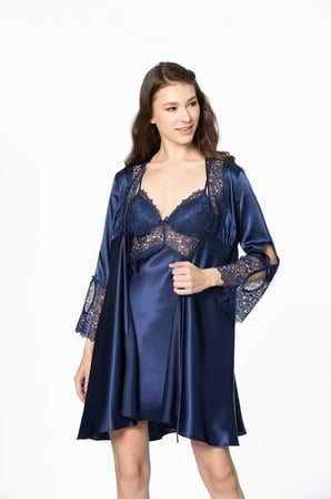 Pierre Cardin 6'lı Kaplı Midi Lacivert Gecelik Sabahlık Set 6625