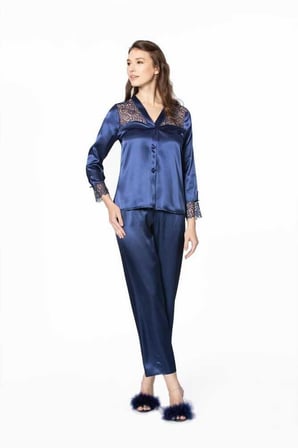 Pierre Cardin 6'lı Kaplı Midi Lacivert Gecelik Sabahlık Set 6625