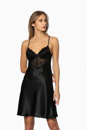 Pierre Cardin 2li Siyah Saten Kısa Gecelik Sabahlık 4300