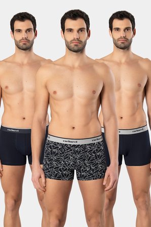 Cacharel Erkek Desenli Likrali Boxer 3'lü Paket 1339/Lacivert 7