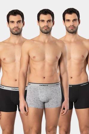 Cacharel Erkek Desenli Likrali Boxer 3'lü Paket 1339/Siyah 2