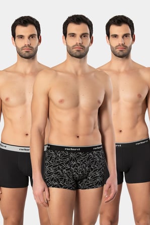Cacharel Erkek Desenli Likrali Boxer 3'lü Paket 1339/Siyah 3
