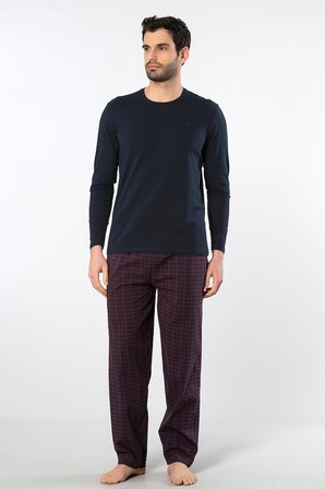 Cacharel Erkek Poplin O Yaka Uzun Kollu Pijama Takimi 2239/Bordo 1
