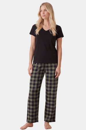 Türen Kadın Ekoseli Pijama Takım T3618/Yeşil
