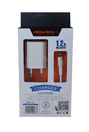 Megatech Mt Cl1 1.2In Usb Ev Şarj Kafa+Iphone Kablo / Megatech