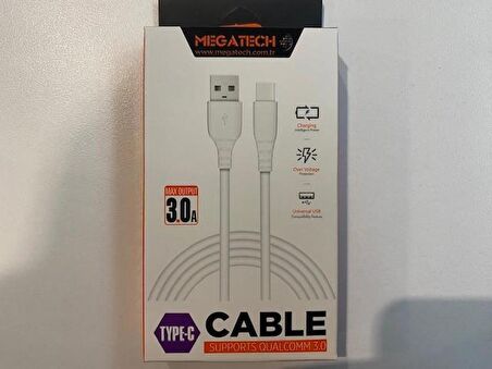 Megatech CHC65 3.0a 1mt Beyaz Usb Type-c Şarj Kablosu