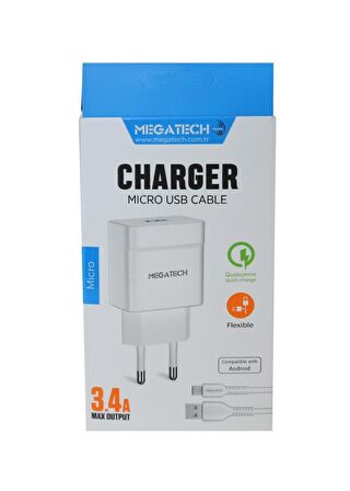 Megatech Cc 03 3.4A Micro Usb Kablo+ Ev Şarj Adaptörü Hızlı Şarj / Megatech