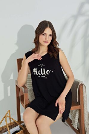 Kadın Bisiklet Yaka Viskon Yırtmaç Detaylı Mini Gecelik Elbise