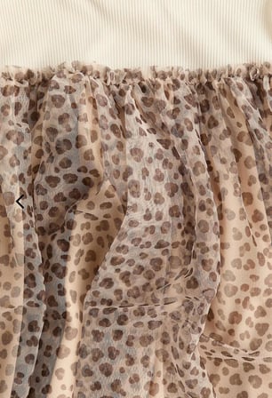 Leopar Desenli Tüllü Kız Çocuk Elbise