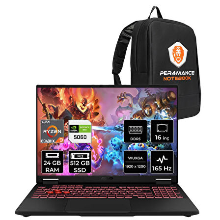 Asus TUF Gaming A16 R9 8940HX 24GB 512GB SSD RTX5060/8GB 115W 165Hz 16'' WUXGA FDOS Laptop FA608PM