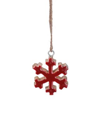 Kırmızı Askılı Ahşap 4'lü Kar Tanesi 6 cm