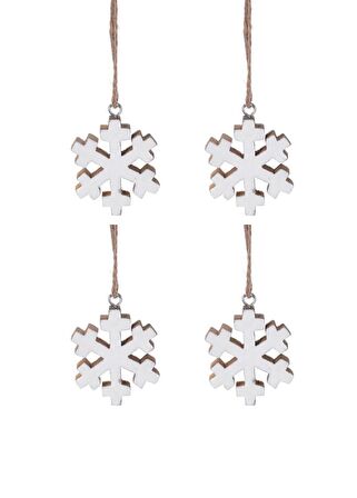 Beyaz Askılı Ahşap Kar Tanesi 6 cm