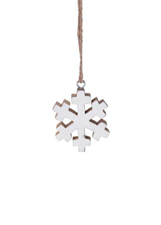 Beyaz Askılı Ahşap Kar Tanesi 6 cm