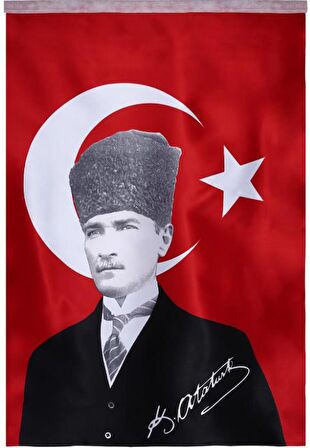 Türk Bayrağı 10 Adet Kalpaklı Atatürk Posterli Saten Türk Bayrağı K.Atatürk İmzalı Türk Bayrağı 70x100