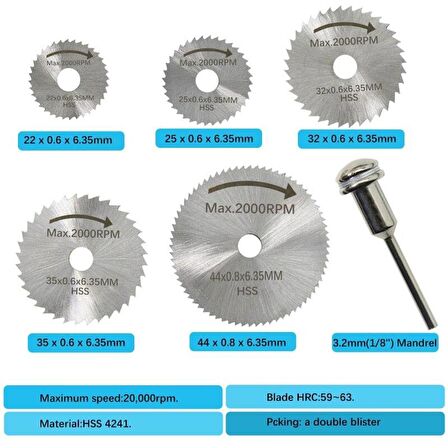 6 Parça Testere Seti - HSS Round Saw Blades 6 Pcs