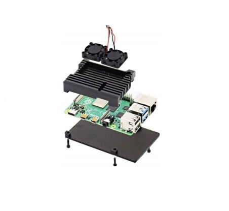 Raspberry Pi 4 Alüminyum Soğutucu Kasa - Çift Fanlı
