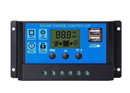 Solar Akü Şarj Kontrol Cihazı 30A Güneş Enerjisi USB Çıkışlı