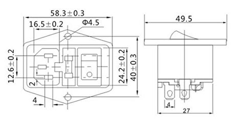 IC-214 Power Soket Erkek  Anahtarlı+Fuseli Kulaklı AS-10E