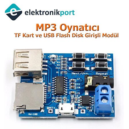 MP3 Oynatıcı TF Kart ve USB Flash Disk Girişli Modül (MP3 Formatı)