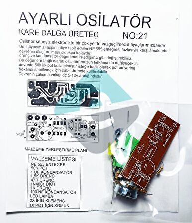 Ayarlı Osilatör Kare Dalga Üreteç Demonte Kit Kendin Yap