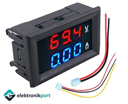 Dijital voltmetre ampermetre DC 100V 10A  0.56 inch  (mavi + kırmızı) çift renk LED gösterge