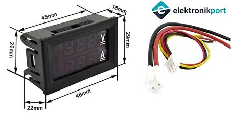 Dijital voltmetre ampermetre DC 100V 10A  0.56 inch  (mavi + kırmızı) çift renk LED gösterge