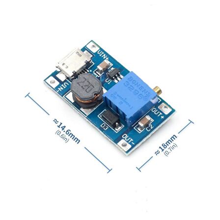 MT3608 Micro USB DC-DC Voltaj Yükseltici Modül - USB Soketli - 2A