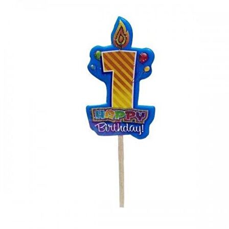 1 YAŞ HAPPY BİRTHDAY MUMLU MAVİ KÜRDAN 20'Lİ