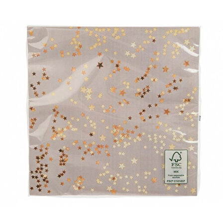 Yıldız Temalı Kağıt Peçete Gri 33*33cm 20 Adet