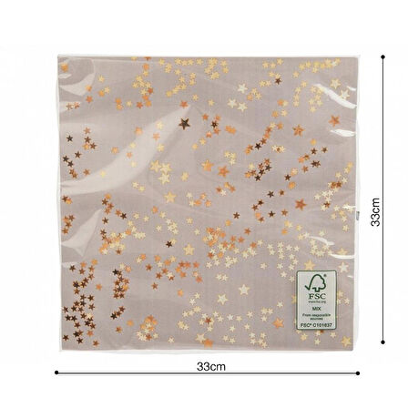 Yıldız Temalı Kağıt Peçete Gri 33*33cm 20 Adet