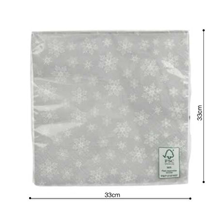 Kar Tanesi Temalı Kağıt Peçete Gri 33*33cm 20 Adet 