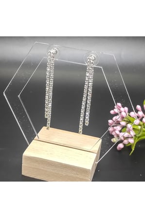 Abiye Küpe Suyolu Model 2 Kol Sallantılı Zirkon Taşlı 6 cm Gümüş Renk