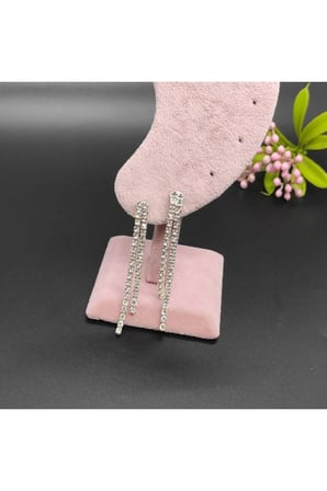 Abiye Küpe Suyolu Model 2 Kol Sallantılı Zirkon Taşlı 6 cm Gümüş Renk