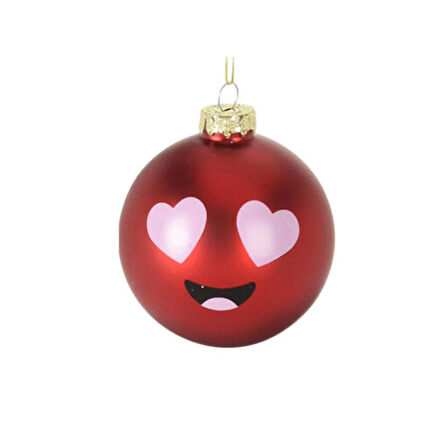 Yılbaşı Topu Emoji Kalpli Gözler Kırmızı Çap 8cm