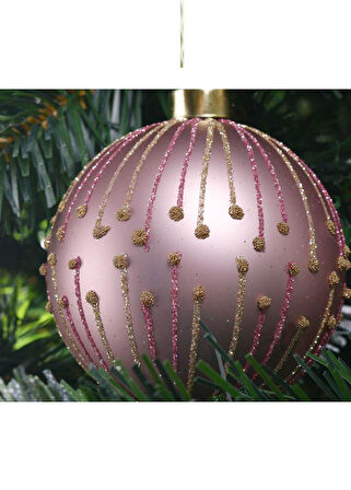 Çizgili Pembe Yılbaşı Süsü 8 cm