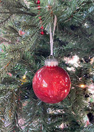 Kırmızı Işıltılı Şeffaf Yılbaşı Süsü 8 cm