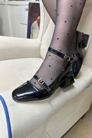 Günlük Kadın Kare Burunlu Ayarlanabilir Tokalı Arkası Açık Kalın Baretli Kısa Topuklu Ayakkabı 911