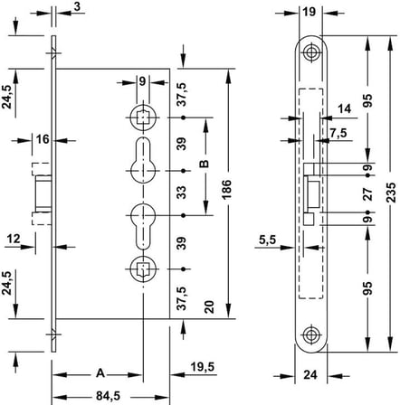 Häfele Yangın Dayanımlı Gömme Kapı Kilidi, HÄFELE H65.02, Mızraklı, PC (Barelli Tip), 65 mm Seren