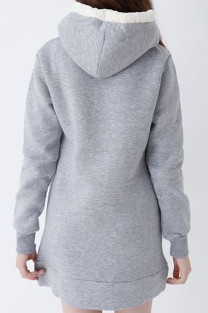 Genç Kız Pembe Ayıcık Desenli Kapüşonlu Sweatshirt Elbise