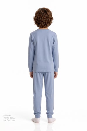 Erkek Çocuk Mavi Mini Dragon Riders Pamuklu Uzun Kollu 2'li Pijama Takımı