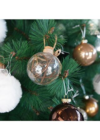 Dal Temalı Askılı Şeffaf Kahverengi Yılbaşı Süsü 8 cm