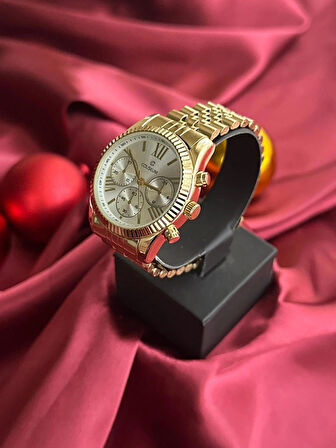 Yuvarlak Gold Renk İçi Beyaz Klasik Kadın Kol Saati