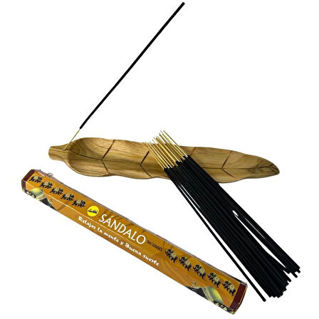 Uretti - Okay 5711 5052 El Yapımı Doğal Suar Ağacı Yaprak Model Ahşap Tütsülük - Tütsü Hediyeli