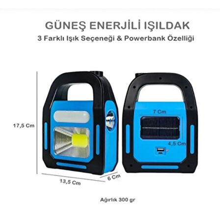 Güneş Enerjili Işıldak ve Powerbank Özellikli Kamp Lambası